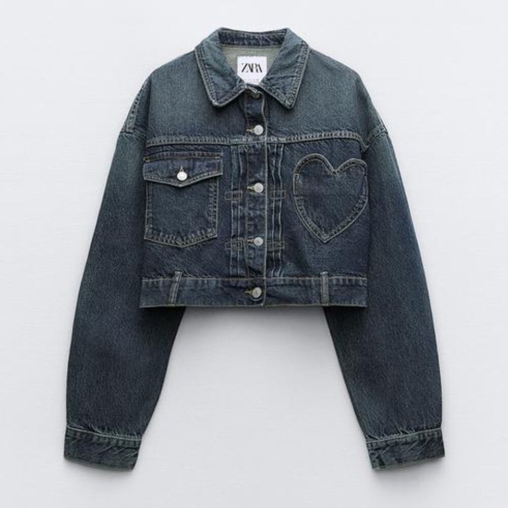 Zara Heart Denim Jacket Navy Blue NWT - Picture 10 of 12